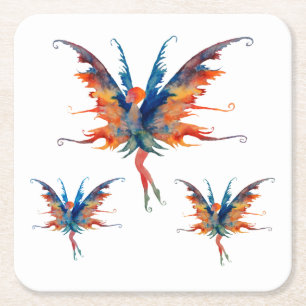 Dessous-de-verre Carré En Papier Fairies Watercolor Art Dessous de verre Carrés per