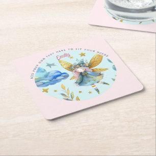 Dessous-de-verre Carré En Papier Fairy Birthday Turquoise Gold Rose Princess Fairyt