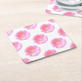 Dessous-de-verre Carré En Papier Faisée de gerbera rose pâle (Incliné)