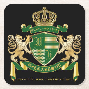 Dessous-de-verre Carré En Papier Faites votre propre blason Green Gold Lion Emblem