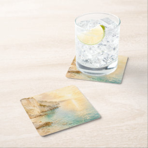 Dessous-de-verre Carré En Papier Falaises côtières côtières de rêve à l'aquarelle a