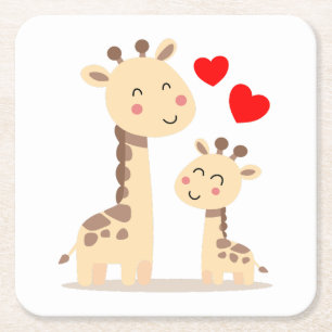 Dessous-de-verre Carré En Papier Famille de girafes