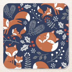 Dessous-de-verre Carré En Papier Famille Fox : motif vintage sans soudure.