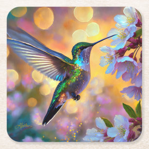 Dessous-de-verre Carré En Papier Fantaisie de fleurs de cerisier Colibri