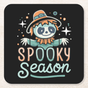 Dessous-de-verre Carré En Papier fantôme drôle avec des chapeaux, saison effrayante