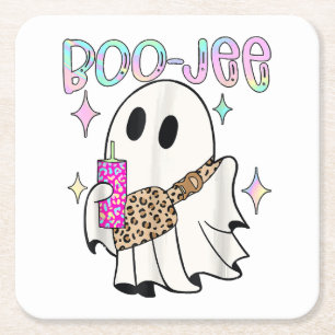 Dessous-de-verre Carré En Papier Fantôme drôle d'Halloween Boo Jee