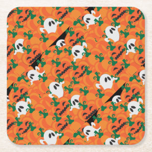 Dessous-de-verre Carré En Papier Fantômes d'Halloween Patch de citrouille hantée