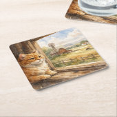 Dessous-de-verre Carré En Papier Farm Cat Coasters (Incliné)