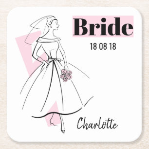Dessous-de-verre Carré En Papier Fashion Bride Pink Bride Date Nom dessous de verre
