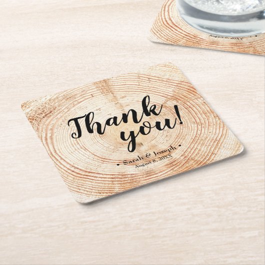 Dessous-de-verre Carré En Papier Faux 2Wood Grain Rustic Mariage Merci Favoriser (Incliné)