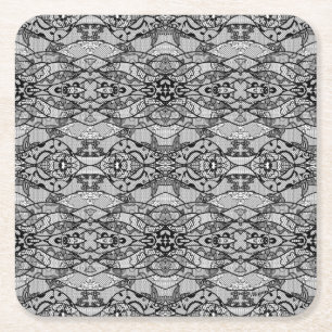 Dessous-de-verre Carré En Papier Faux Black Lace Fishnet Paper Coaster avec Fleurs