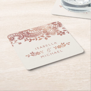 Dessous-de-verre Carré En Papier Faux rose or élégant vintage dentelle mariage