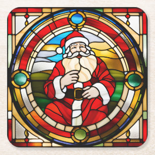 Dessous-de-verre Carré En Papier Faux Stainverre assis Père Noël