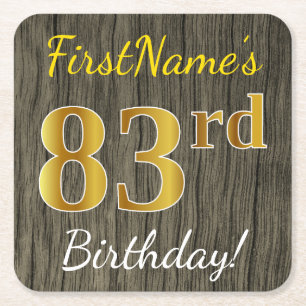 Dessous-de-verre Carré En Papier Faux Wood, Faux Gold 83e anniversaire + Nom person