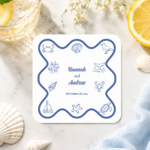 Dessous-de-verre Carré En Papier Faveur de mariage Vie marine dessinée de manière f