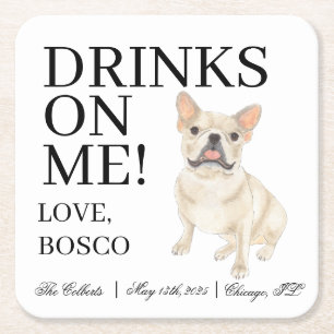 Dessous-de-verre Carré En Papier Fawn Tan Cream Français Mariage de Bulldog