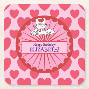 Dessous-de-verre Carré En Papier "Fée du coeur"© Personnaliser d'anniversaire