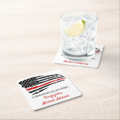 Dessous-de-verre Carré En Papier Félicitations au pompier Mince Red Line Flag (En situation)