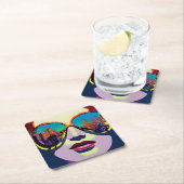 Dessous-de-verre Carré En Papier Femme Abstraite en lunettes de soleil avec réflexi (En situation)