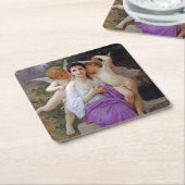 Dessous-de-verre Carré En Papier Femme avec Cupidon, Bouguereau (Incliné)