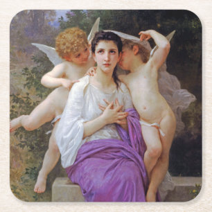Dessous-de-verre Carré En Papier Femme avec Cupidon, Bouguereau
