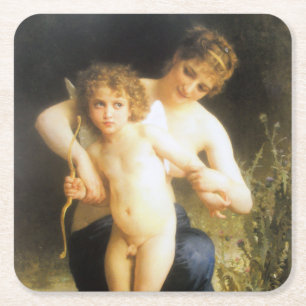 Dessous-de-verre Carré En Papier Femme avec Cupidon, Bouguereau