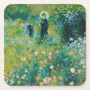 Dessous-de-verre Carré En Papier Femme avec parasol, jardin, Renoir