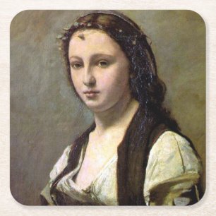 Dessous-de-verre Carré En Papier Femme avec perle, Camille Corot, 1868-1870