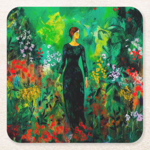 Dessous-de-verre Carré En Papier Femme dans la belle prairie verte