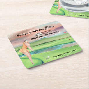 Dessous-de-verre Carré En Papier Femme Élégante Joueuse de Golf en Plein Swing pour
