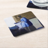 Dessous-de-verre Carré En Papier Femme en bleu, Johannes Vermeer (Incliné)