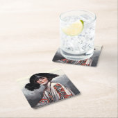 Dessous-de-verre Carré En Papier Femme en blouse brodée (En situation)