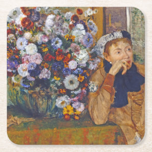 Dessous-de-verre Carré En Papier Femme et vase de fleurs, Edgar Degas