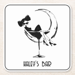 Dessous-de-verre Carré En Papier Femme Rétro dans le Bar à Verres à Martini