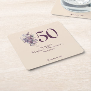 Dessous-de-verre Carré En Papier Femme Unique Fleur de Prune Crème 50e Anniversaire