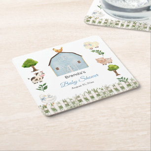 Dessous-de-verre Carré En Papier Ferme d'animaux à l'aquarelle Baby Shower de la gr