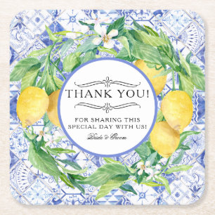 Dessous-de-verre Carré En Papier Ferme de citron rustique Verdure couronne bleu car