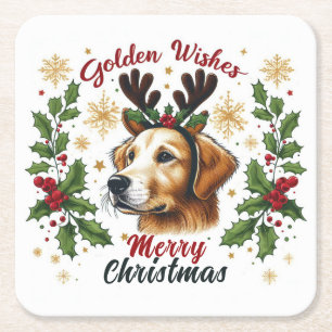 Dessous-de-verre Carré En Papier Festin Reindeer Golden Retriever Chien Noël
