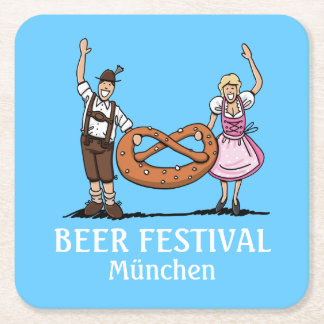 Dessous-de-verre Carré En Papier FESTIVAL DE BIÈRE Couple Pretzel Dessous de verre 