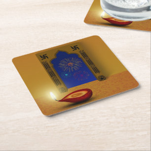 Dessous-de-verre Carré En Papier Festive Happy Diwali Fireworks - Dessous de verre 