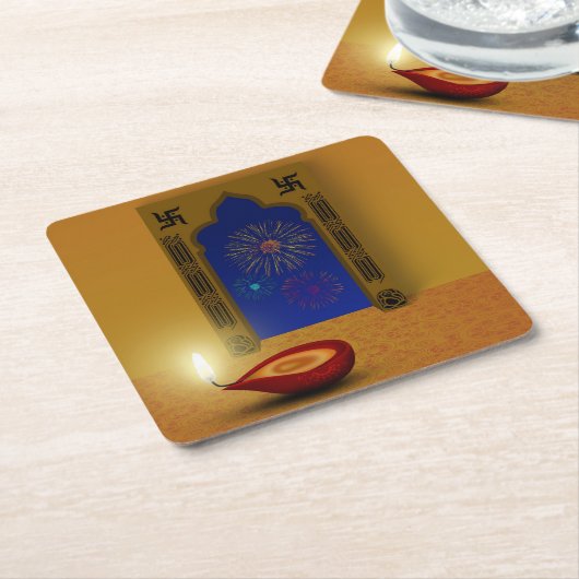 Dessous-de-verre Carré En Papier Festive Happy Diwali Fireworks - Dessous de verre (Incliné)