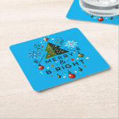 Dessous-de-verre Carré En Papier Festive Joyeux et brillant Design d'arbre de Noël (Incliné)