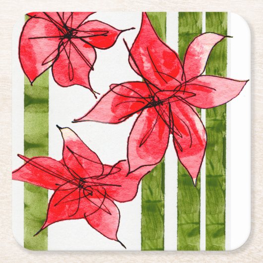 Dessous-de-verre Carré En Papier Festive Poinsettia Holiday Coaster (Devant)