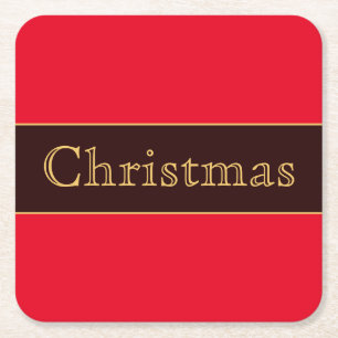 Dessous-de-verre Carré En Papier Festive Rouge brillant Nostalgique de Noël Typogra