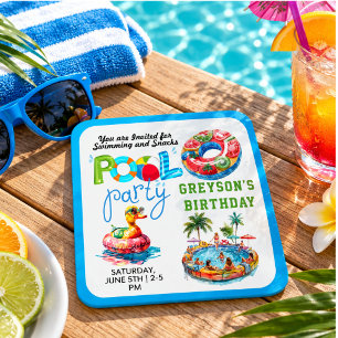 Dessous-de-verre Carré En Papier Fête au bord de la piscine pour adultes, anniversa