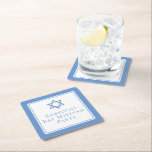 Dessous-de-verre Carré En Papier Fête bat mitzvah lumière étoile bleue de David<br><div class="desc">Ce dessous de verre en papier carré de fête Bat mitzvah bleu clair a une belle Star de David dessin artistique en haut. Complétez la décoration par votre nom personnalisé sur la décoration blanche.</div>