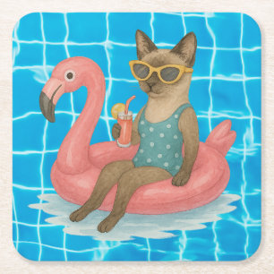 Dessous-de-verre Carré En Papier Fête d'anniversaire au bord de la piscine pour les