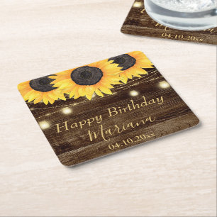 Dessous-de-verre Carré En Papier Fête d'anniversaire aux tournesols floraux rustiqu