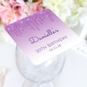 Dessous-de-verre Carré En Papier Fête d'anniversaire de 30 ans Chic Blue Glitter Dr