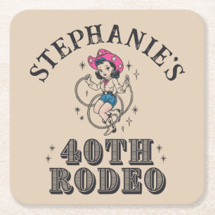 Dessous-de-verre Carré En Papier Fête d'anniversaire de 40 ans Cowgirl Rétro Vintag